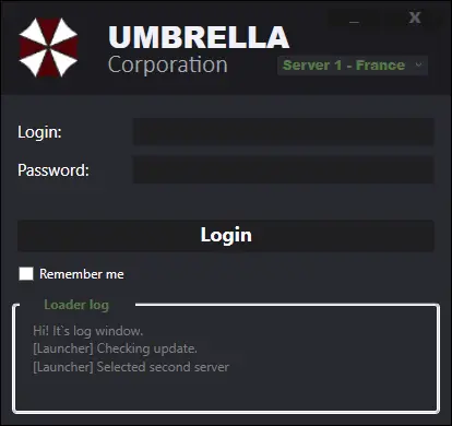 Окно входа лаунчера Umbrella с полями Login и Password